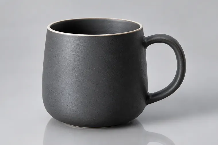 Open generative ai: предметная съёмка графитовой кружки, подача «Каталог»