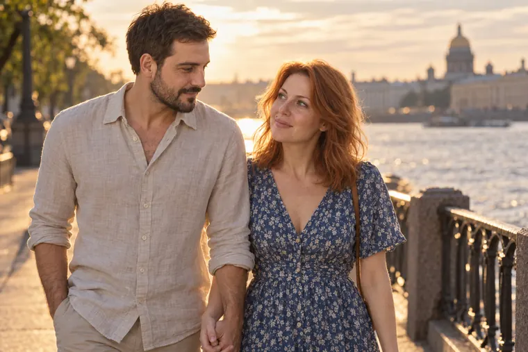 Промт для фото пары: love story на набережной